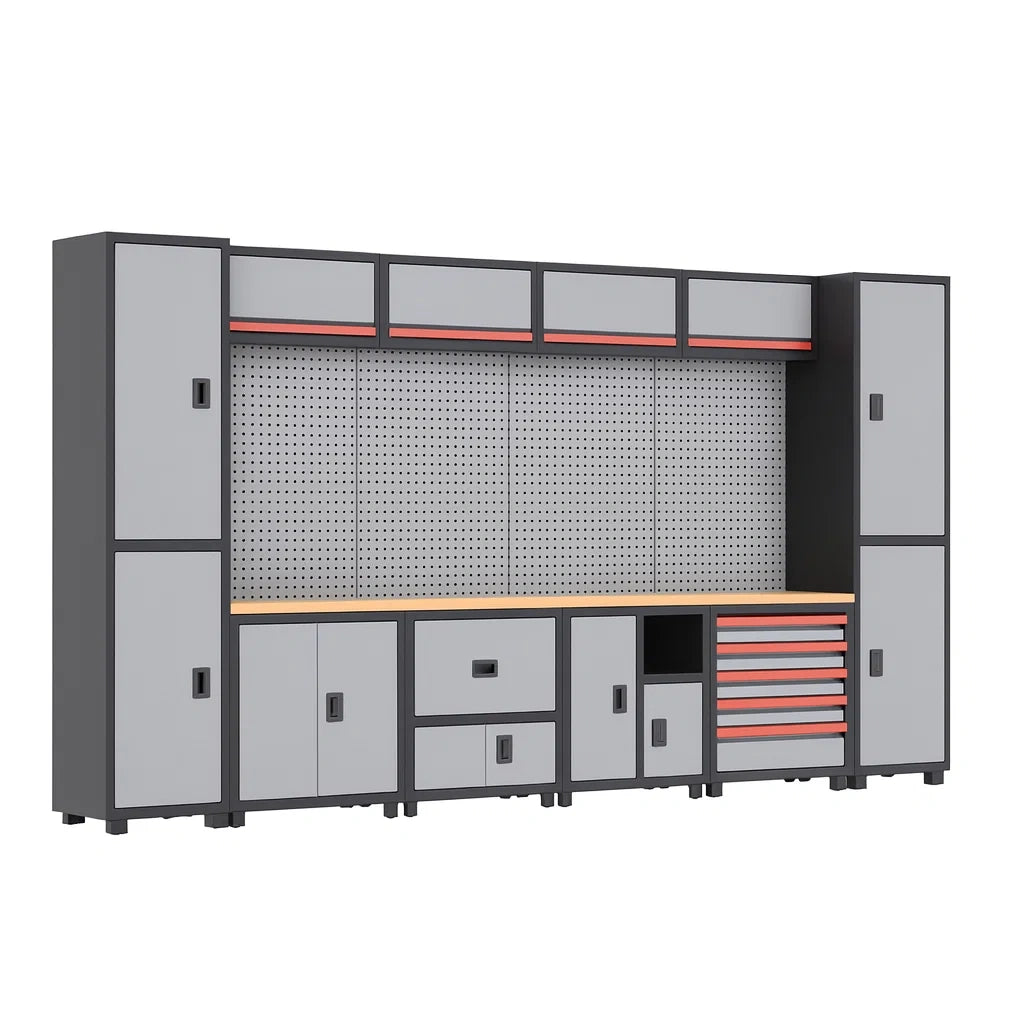 Werkzeugschrank-Set Stahl Holz Grau/Schwarz 180x45x190cm