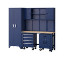 Metall Holz Werkbank Set Blau mit Schrank und Rollen