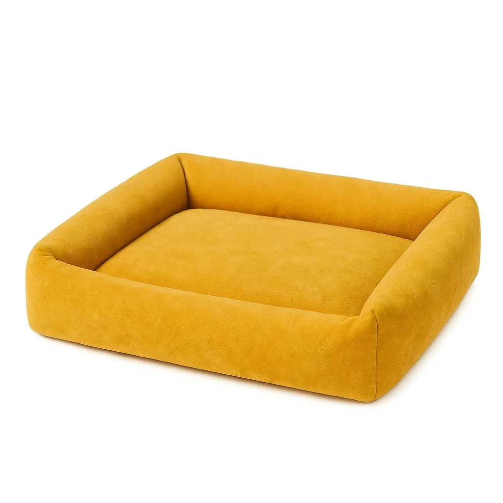 Rechteckiges Hundebett aus Velours Gelb 80x60x20cm