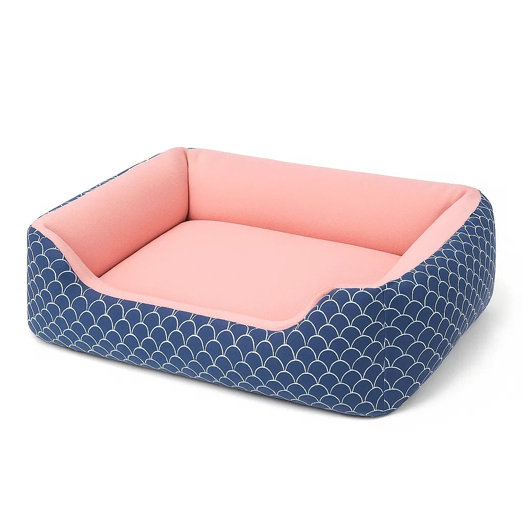 Haustierbett aus Stoff mit Schaumfüllung 80x60x20 cm Rosa/Blau