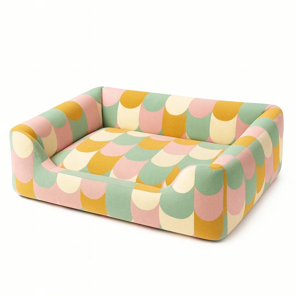 Buntes Stoff-Hundebett mit Schaumstofffüllung 90x60x20 cm