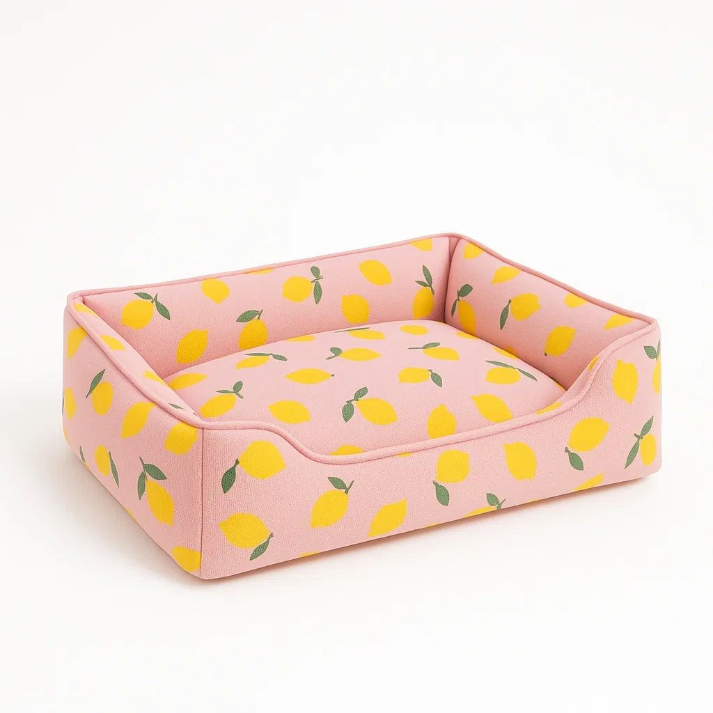 Hundebett Rechteckig Baumwolle Rosa Zitronenmuster 50x40x20 cm