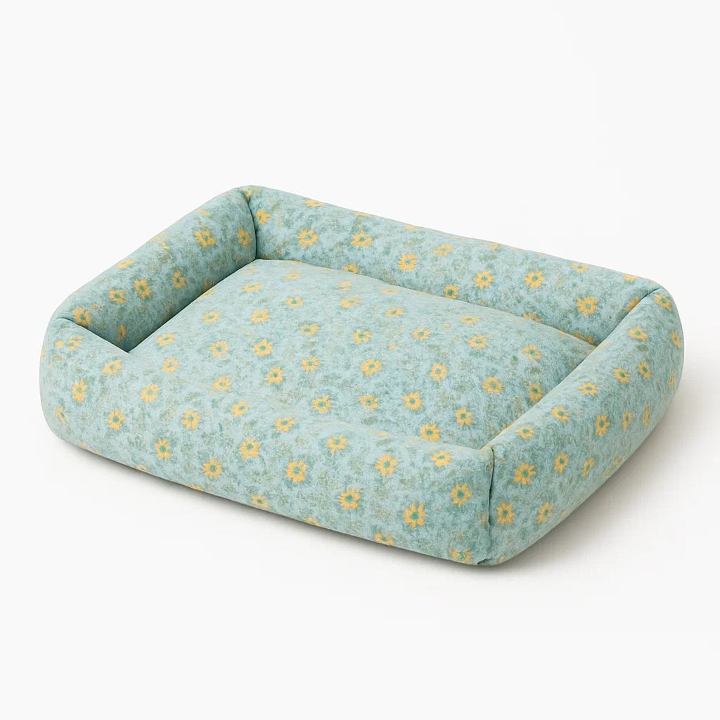 Hundebett Rechteckig Textil Hellblau Gelb 100x80cm