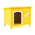 Gelbe Hundehütte aus Kiefernholz mit Acryl-Kunststofftür, 100x80x70 cm