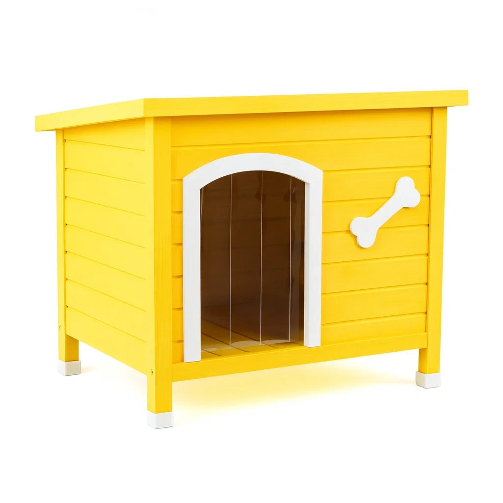 Gelbe Hundehütte aus Kiefernholz mit Acryl-Kunststofftür, 100x80x70 cm