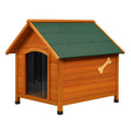 Holz Hundehütte mit Asphalt-Dach und Kunststofftür Braun/Grün