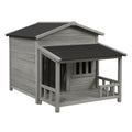 Holz Hundehütte Grau mit Veranda und Fenster