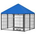 Outdoor-Hundezwinger mit Dach Blau Metall