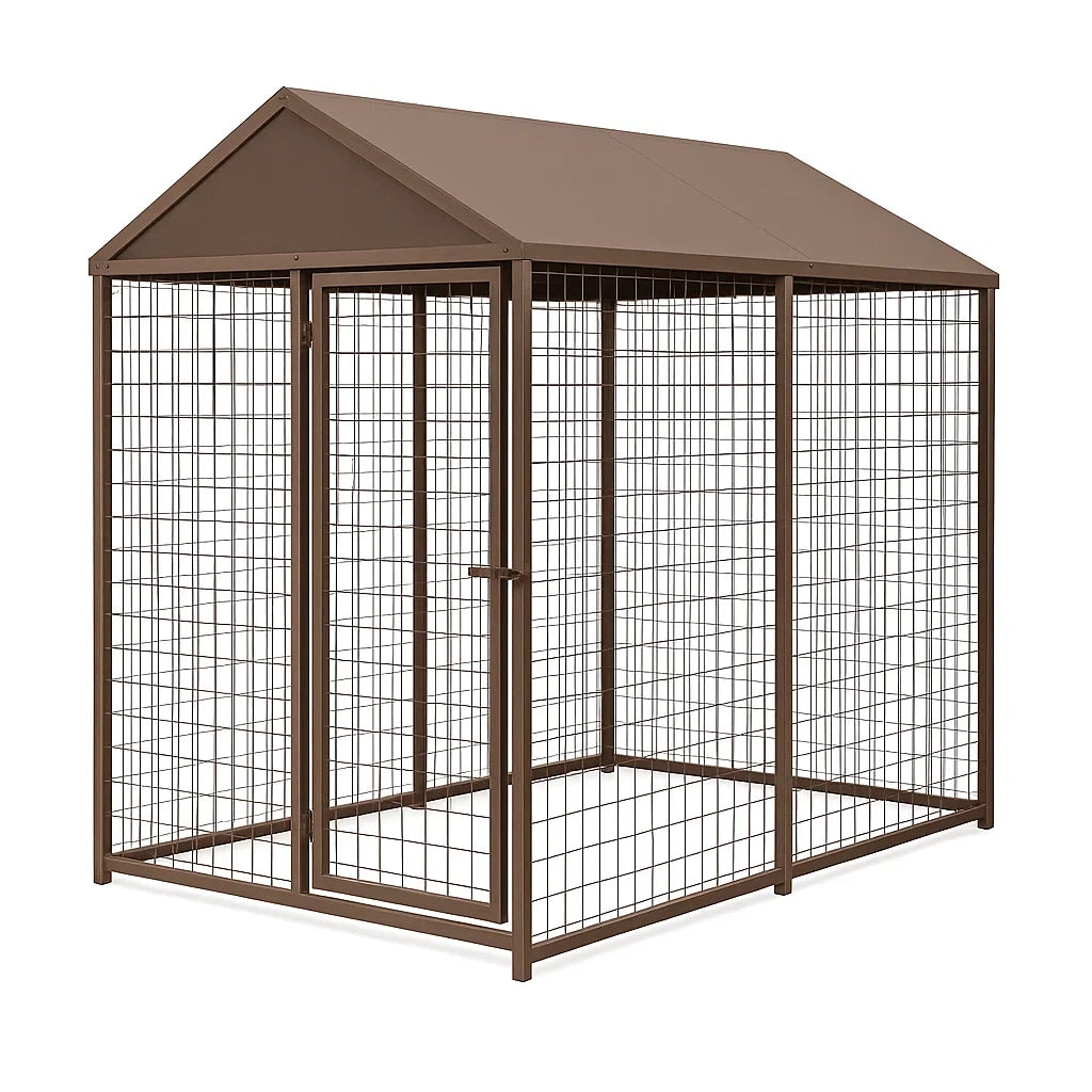 Hundezwinger aus pulverbeschichtetem Metall mit Dach in Braun 200x200x150cm
