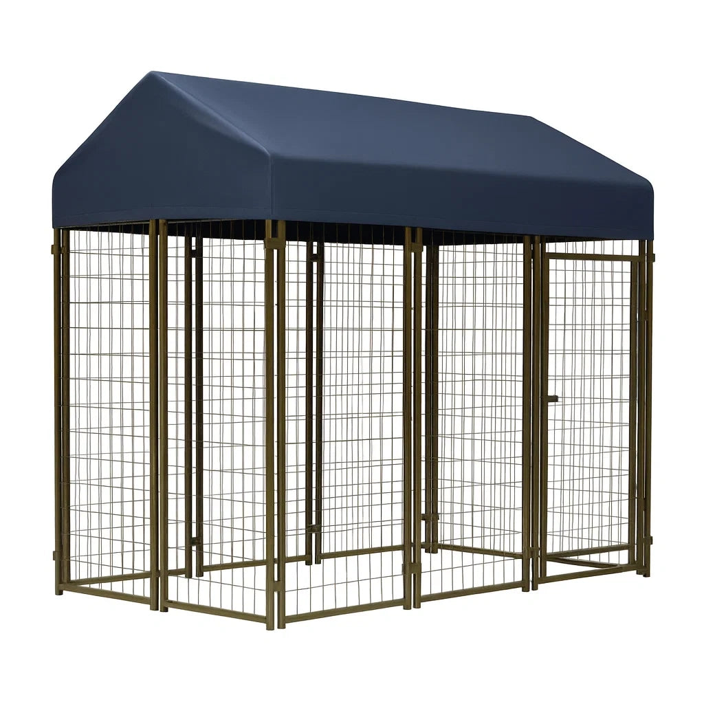 Hundezwinger Stahl mit Dach Dunkelblau/Gold 1.8x1.8x2.0m