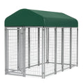 Metall Hundekäfig mit Gebogenem Dach Grün/Silber L300 x B150 x H200 cm