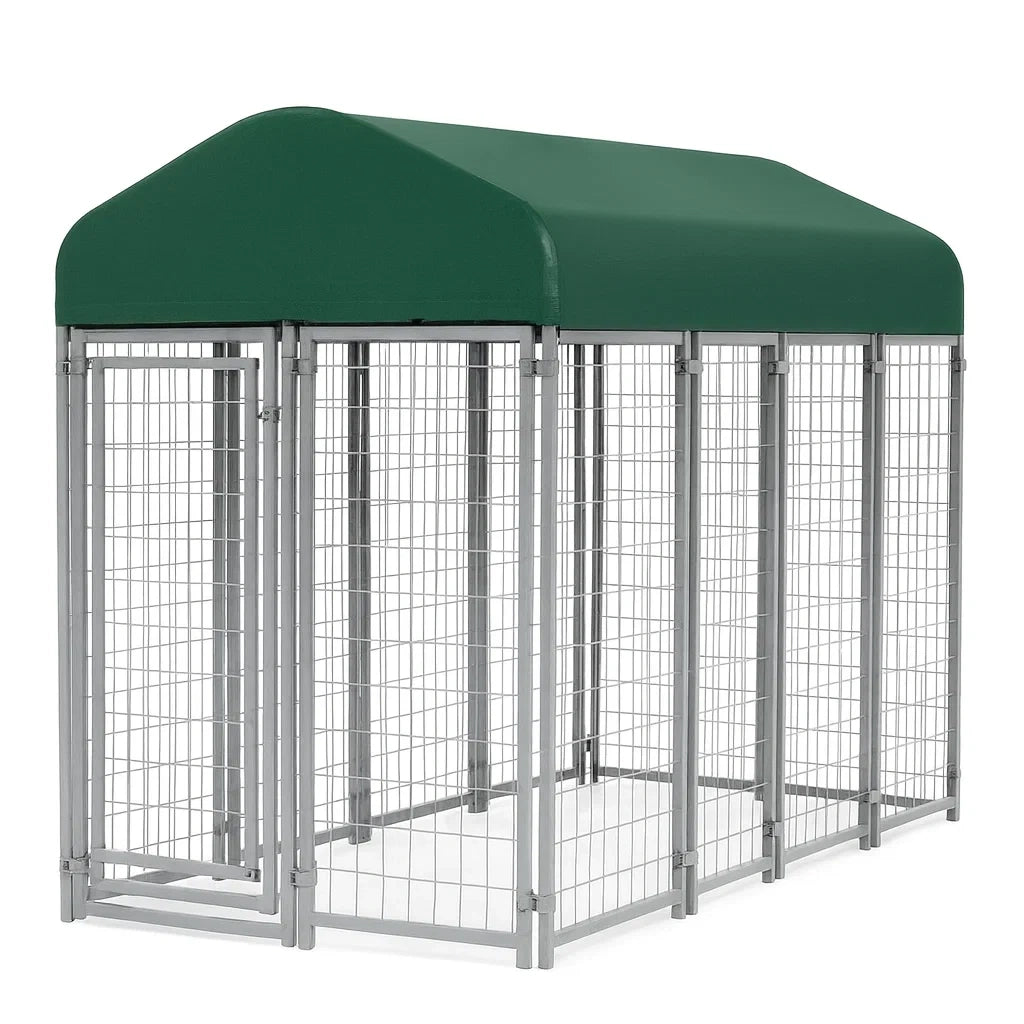 Metall Hundekäfig mit Gebogenem Dach Grün/Silber L300 x B150 x H200 cm
