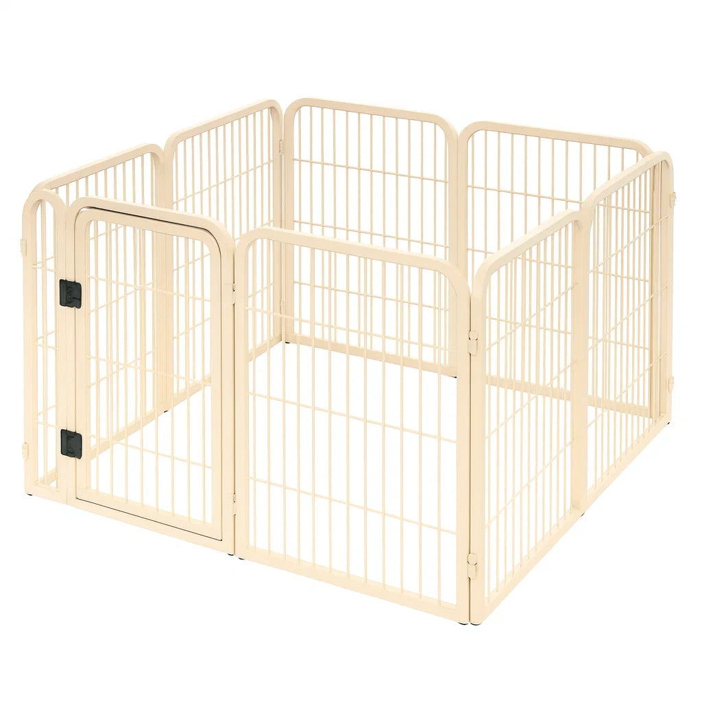 Welpenlaufstall aus Kunststoff Beige mit Tür 88x88x60 cm