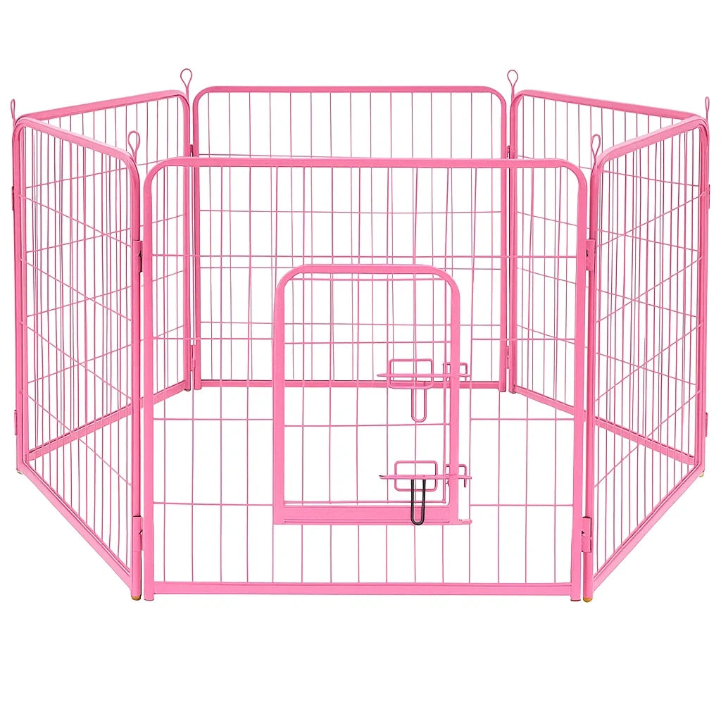 Metall Sechseck Welpenlaufstall Rosa 80x60 cm