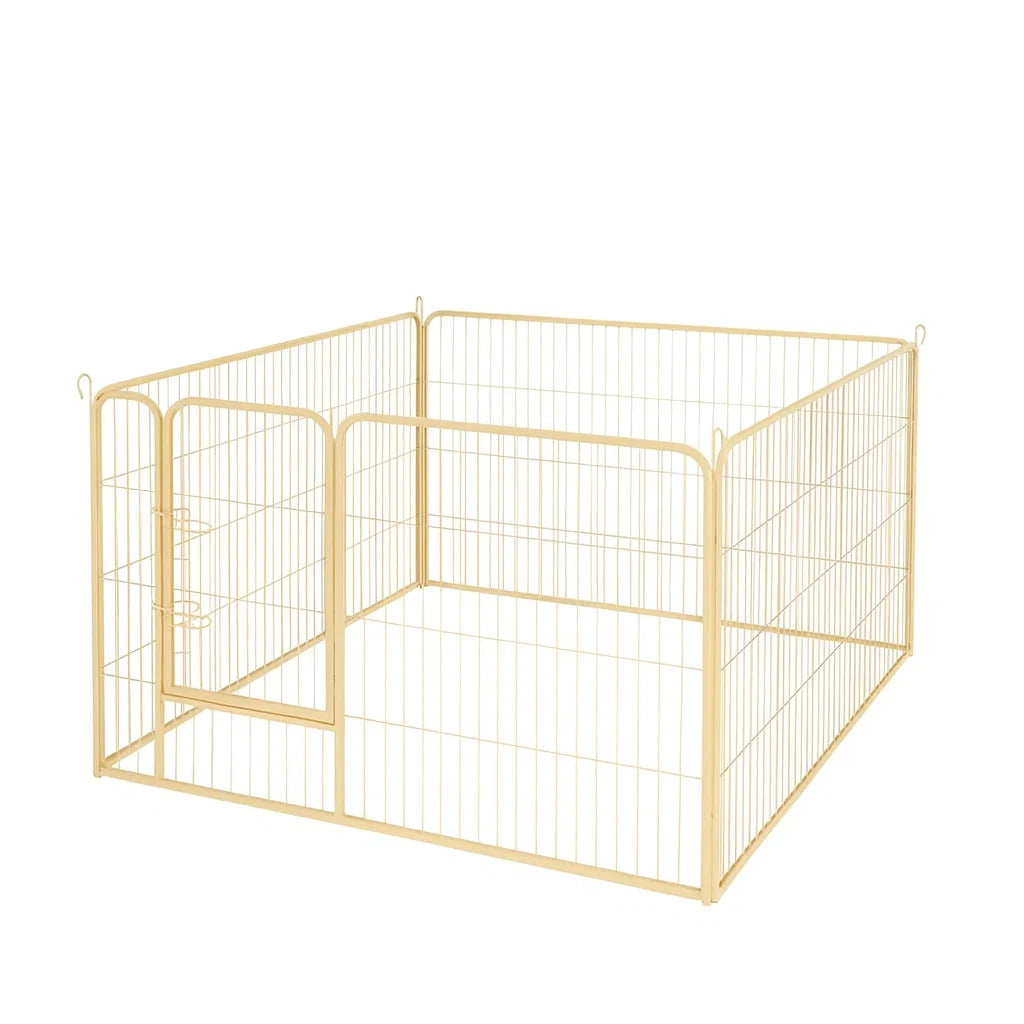 Gelber Metall-Hundelaufstall mit Tür 100x100x60cm