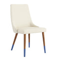 Stuhl mit Leinenbezug Beige und Holzbeine mit Blauen Akzenten