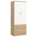 Kleiderschrank mit Schubladen Spanplatte Weiß Eiche 80x50x180cm