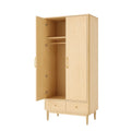 Kleiderschrank aus Massivholz Eiche Hell mit 2 Türen und 2 Schubladen 180x80x50cm