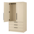 Kleiderschrank MDF Beige mit Metallgriffen und Schubladen