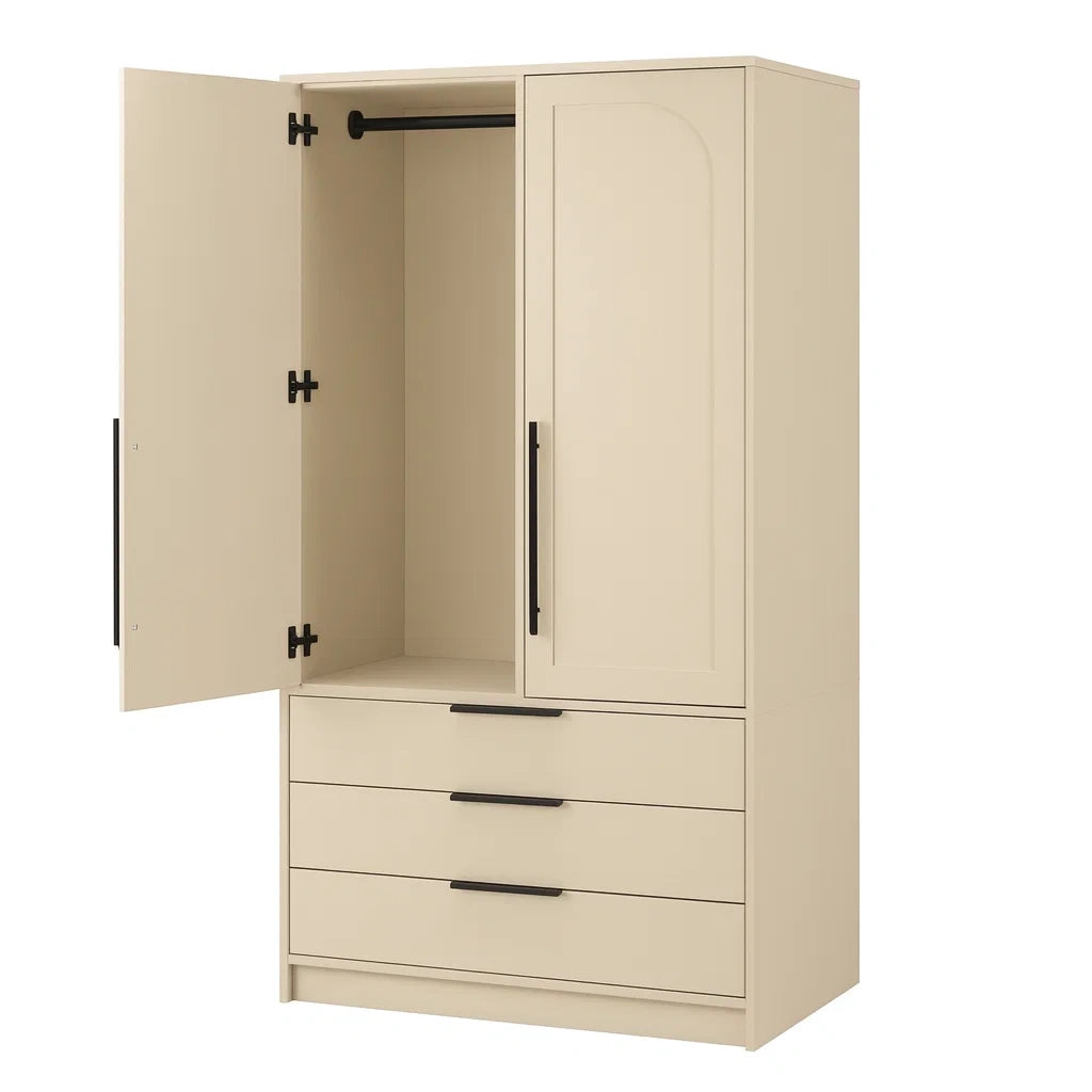Kleiderschrank MDF Beige mit Metallgriffen und Schubladen