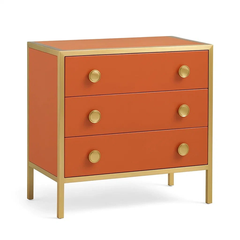 Kommode aus MDF mit Goldakzenten, 3 Schubladen, Orange