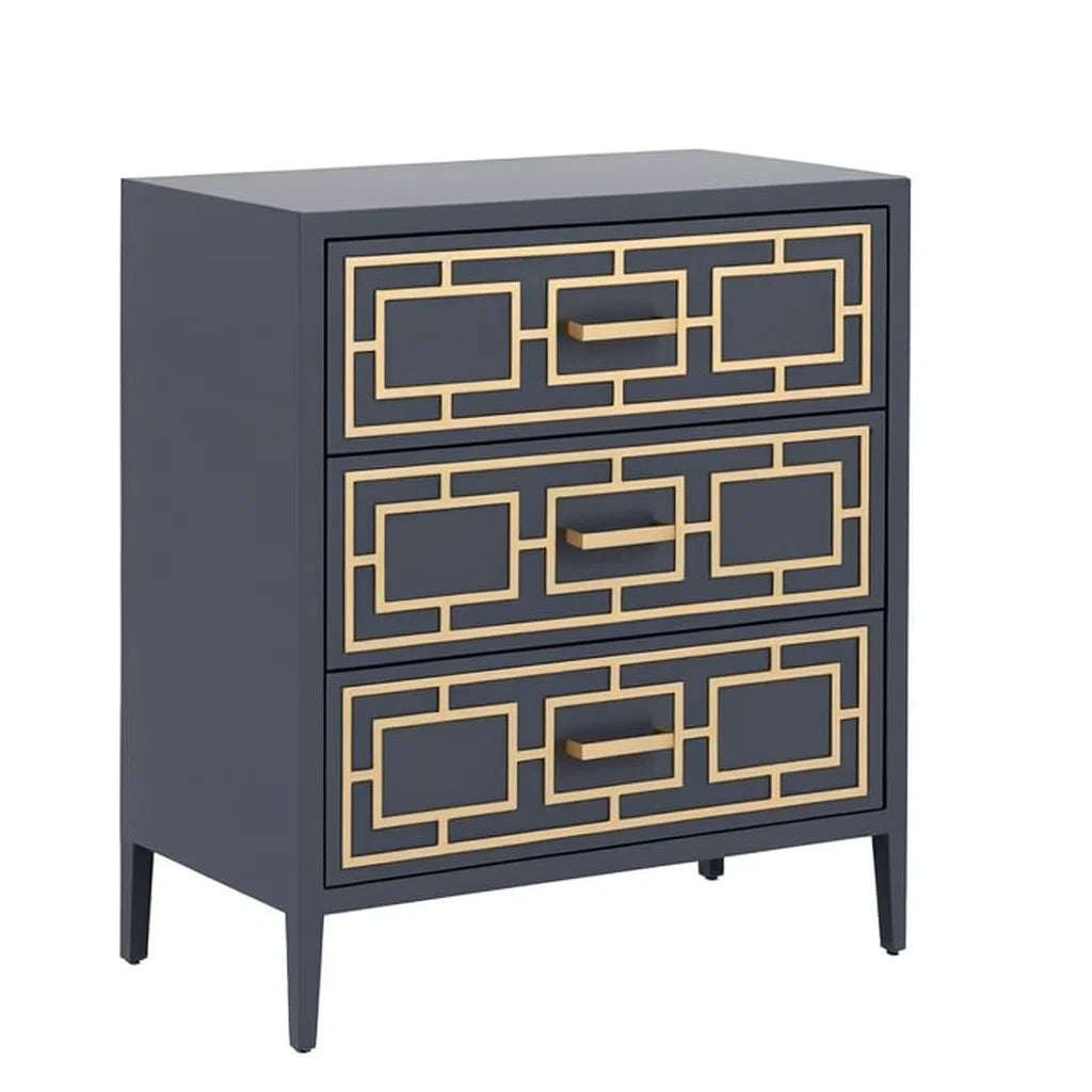 Holz Schubladenkommode Grau/Gold 3 Schubladen 65cm x 40cm x 80cm