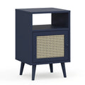 Nachttisch Blau MDF Rattan 60 cm