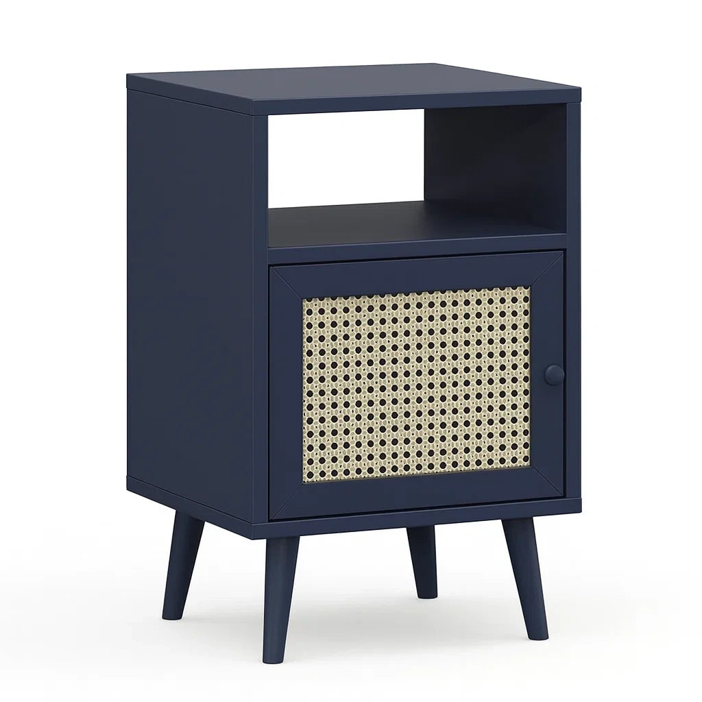 Nachttisch Blau MDF Rattan 60 cm