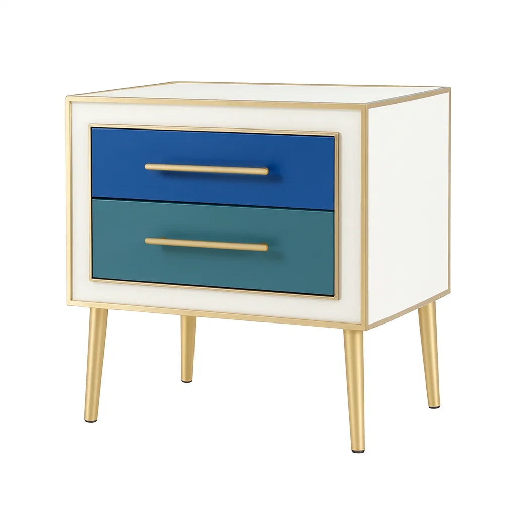 Kommode mit 2 Schubladen Weiß/Blau/Grün Metall MDF