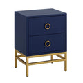 Nachttisch mit 2 Schubladen aus MDF Blau und Metall Gold