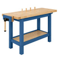 Werkbank Buchenholz Stahl Blau 140x60x85 cm