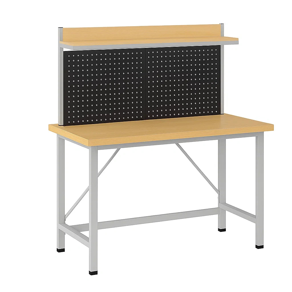 Werkbank mit Stahlrahmen und Holzoptik Arbeitsplatte, 120 cm