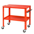 Metall-Werkbank auf Rollen mit 2 Ebenen, Rot, 91cm x 46cm x 88cm