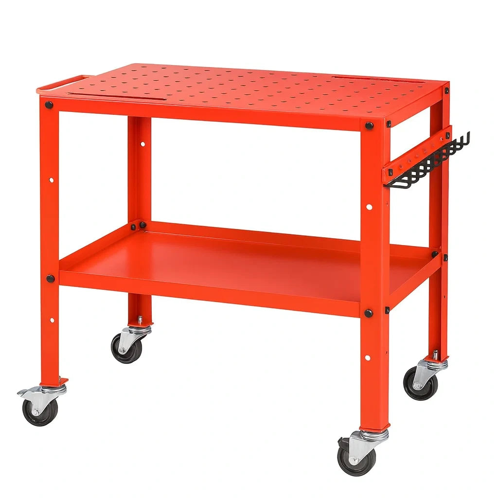 Metall-Werkbank auf Rollen mit 2 Ebenen, Rot, 91cm x 46cm x 88cm