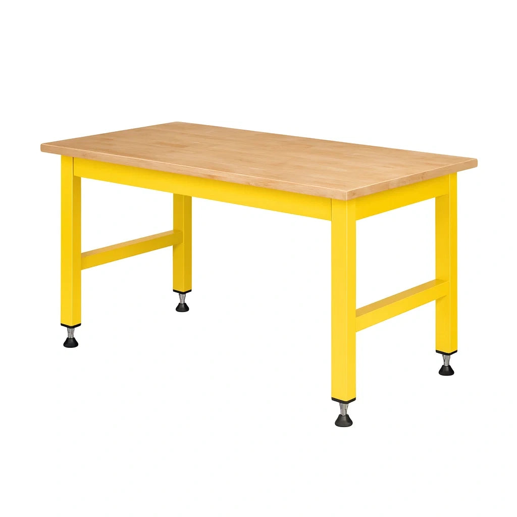 Arbeitstisch Holzplatte Gelbes Stahlgestell 150x75x90 cm