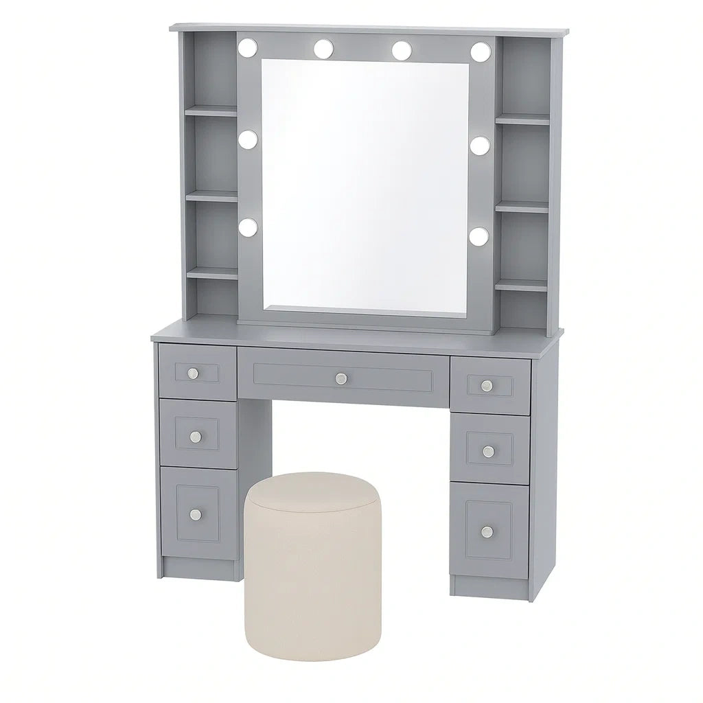 Schminktisch Set mit Spiegel und Hocker Grau MDF