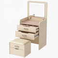 Schminktisch mit Spiegel und Hocker aus MDF und Kunstleder Beige