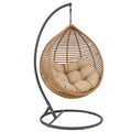 Rattan Hängesessel mit Stahlrahmen und Polyesterkissen Beige