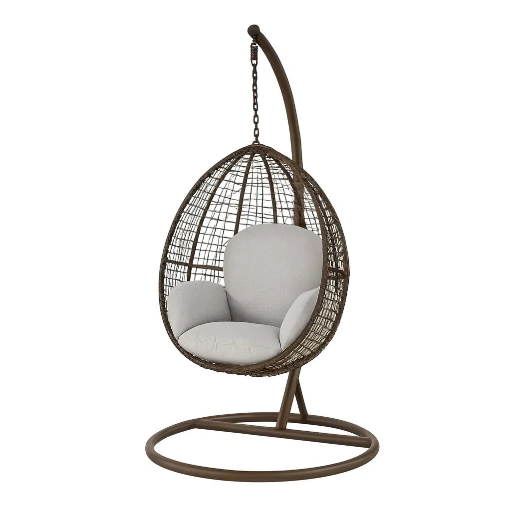 Freistehender Hängesessel aus Polyrattan mit Metallrahmen, Braun