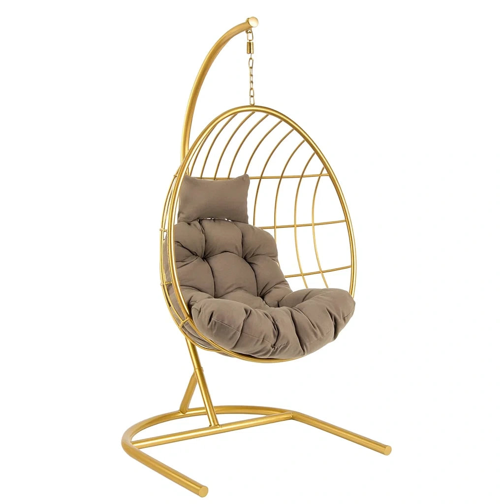 Hängesessel Ei-Form Stahlrahmen Gold Polyester Braun