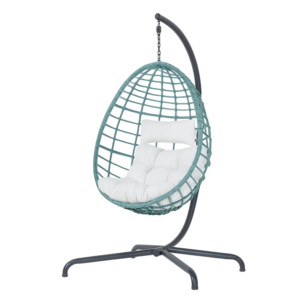 Hängesessel Ei-förmig mit Stahlrahmen und Polyesterkissen 195cm Grün/Weiß