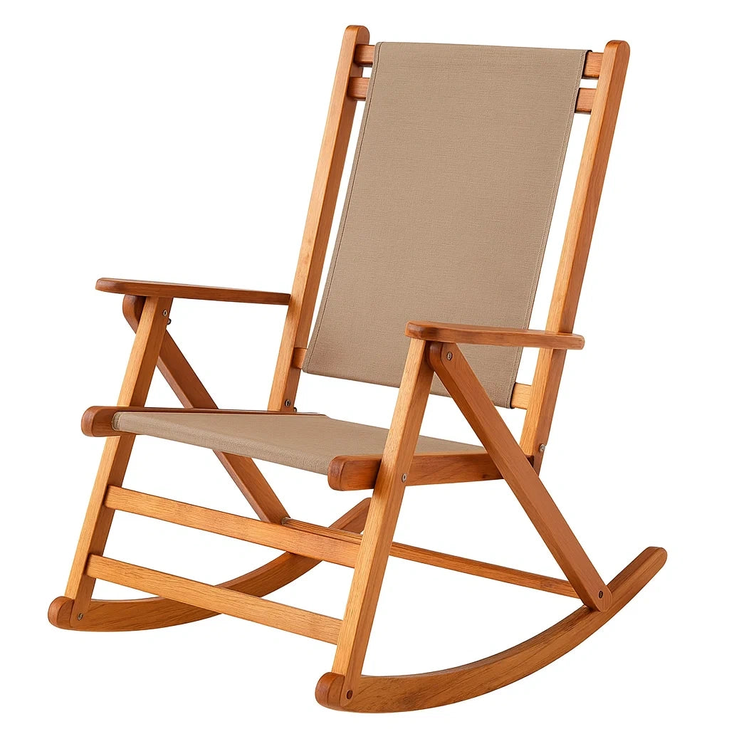 Schaukelstuhl aus Holz mit Polyesterbezug Beige