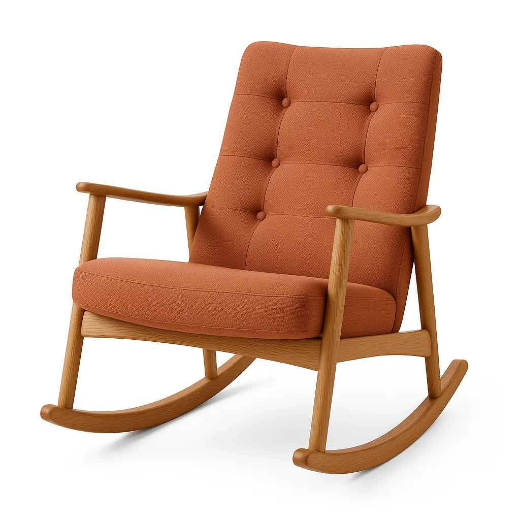 Schaukelstuhl Stoff Orange mit Holzrahmen
