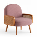 Polstersessel aus Holz und Rattan, Polyesterbezug in Rosa