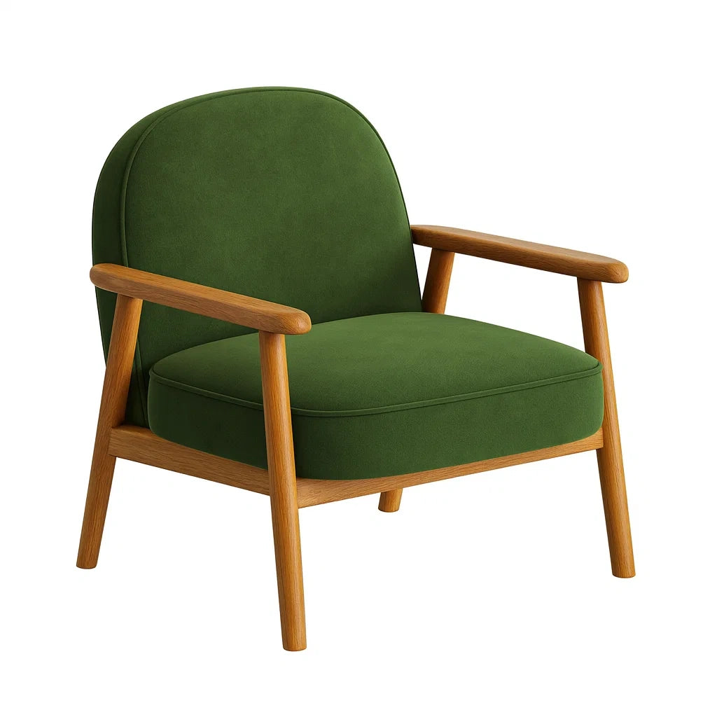 Holz Sessel mit grünem Polyesterbezug