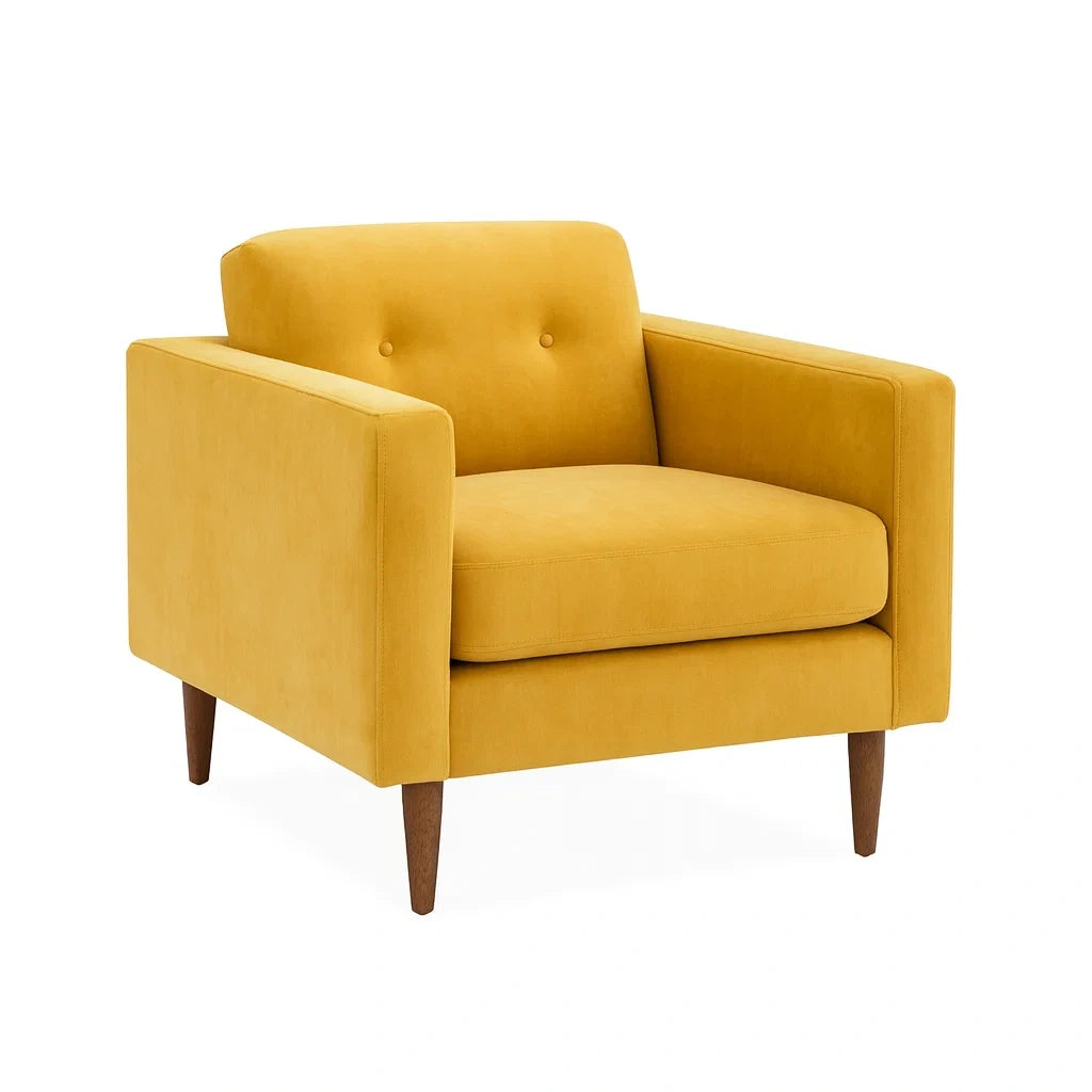 Gelber Sessel aus Polyester mit Holzbeinen