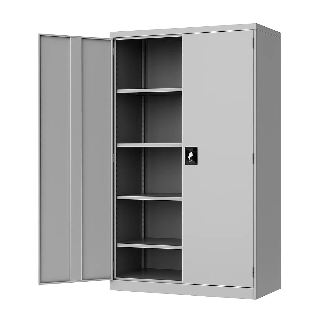 Metallschrank mit 5 Regalböden und Schwenktüren in Grau 180x90x40 cm