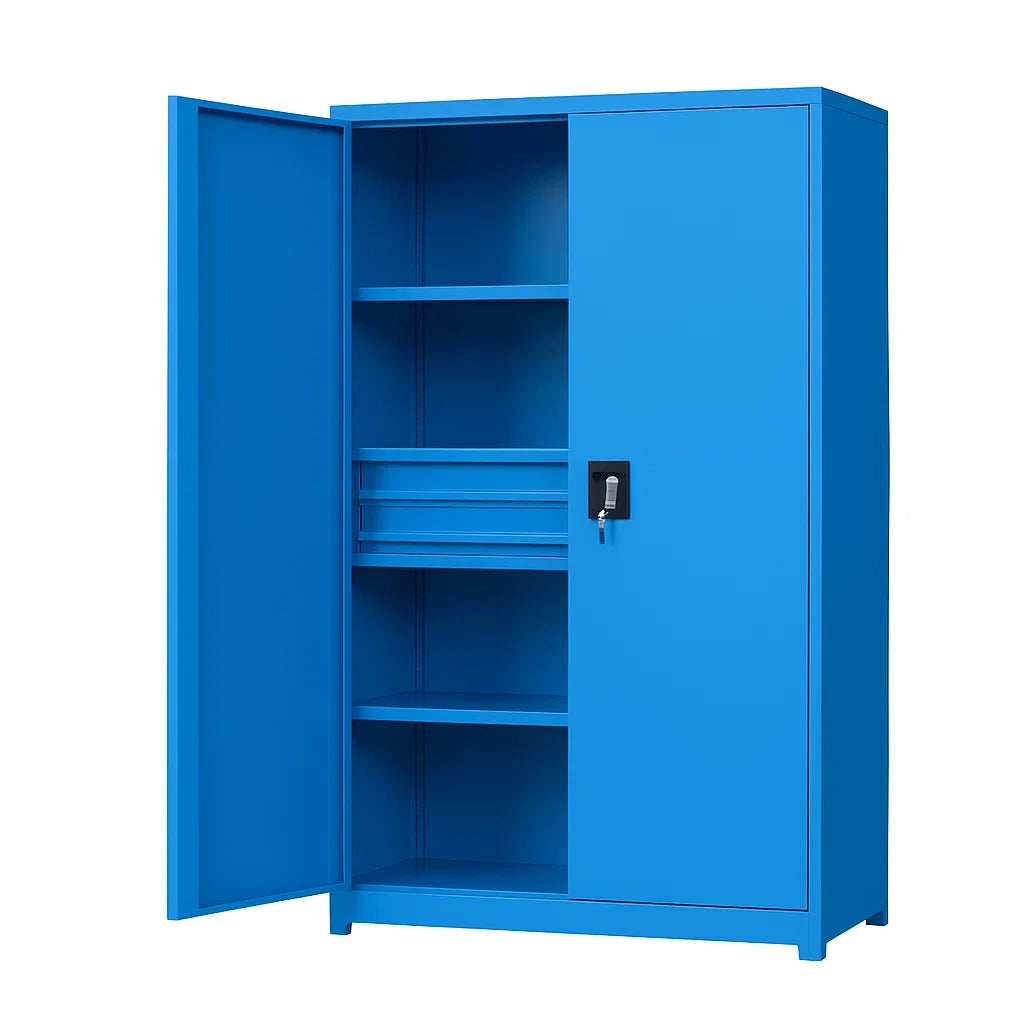 Metallschrank mit Regalböden und Schubladen Blau 180cm x 90cm x 40cm