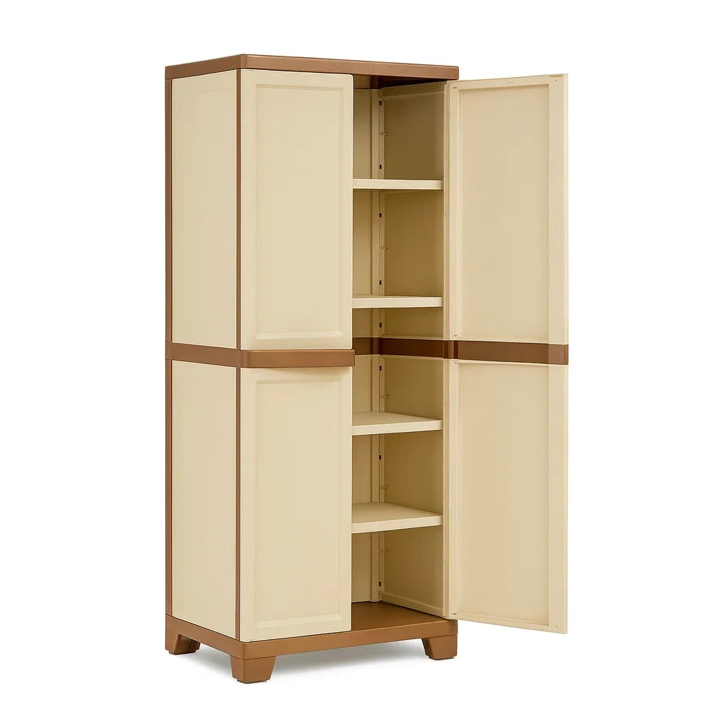 Kunststoffschrank Polypropylen Beige/Braun mit 4 Regalböden