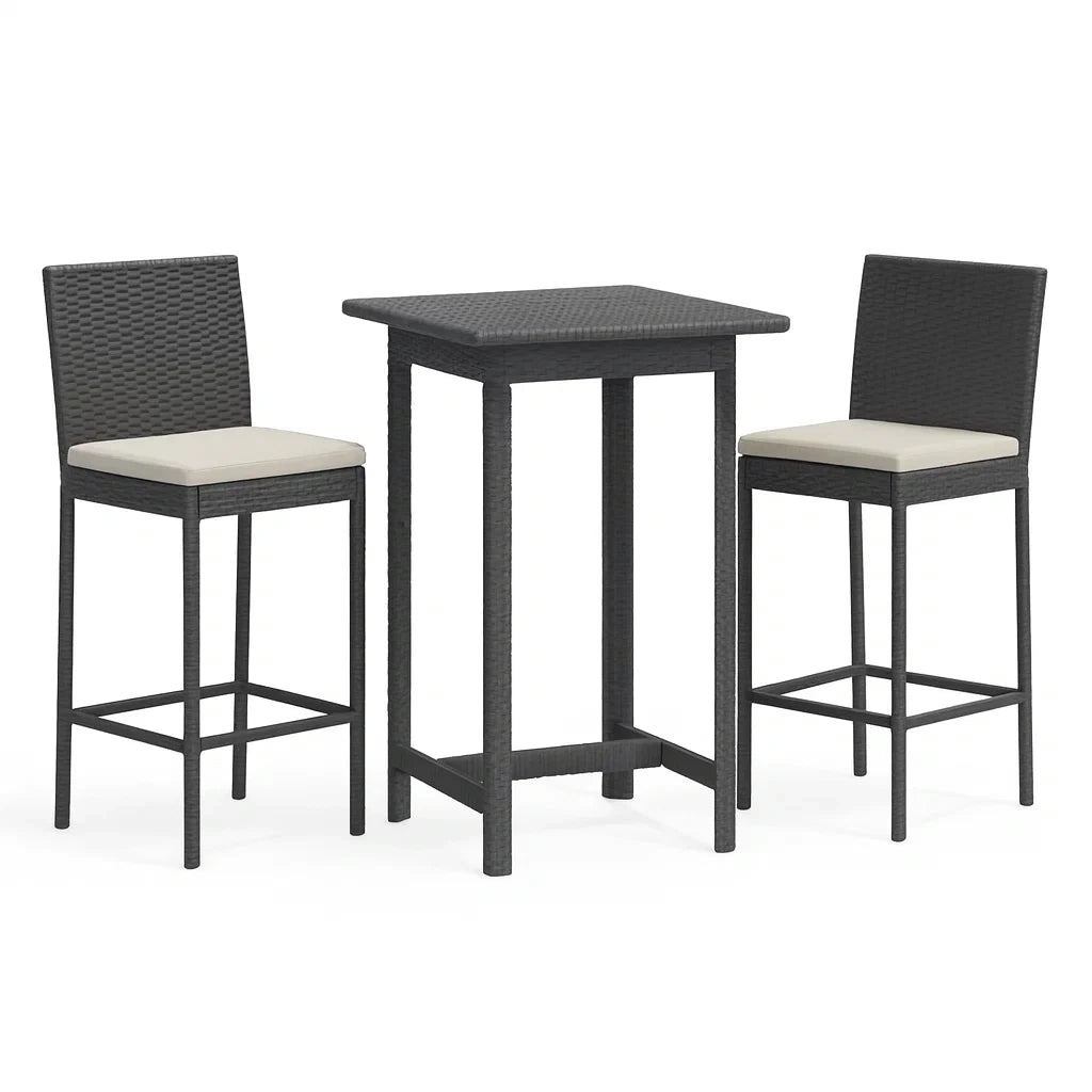 Anthrazitfarbenes Garten-Bar-Set aus PE-Rattan mit Kissen
